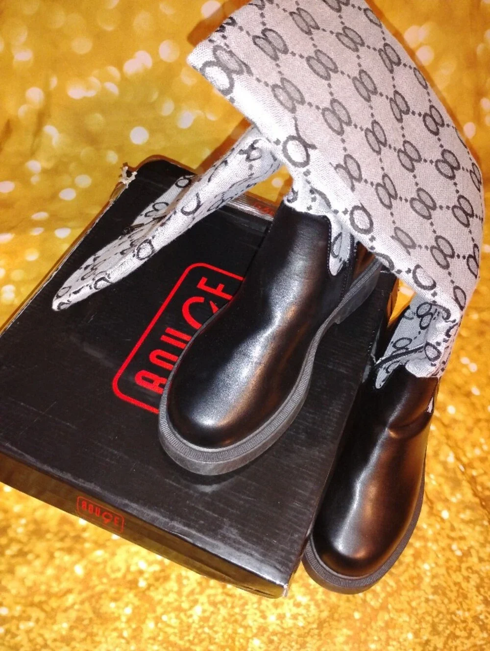 NEW! NEVER WORN. Black & White Patterned Women's Boots. Mid-calf Length.